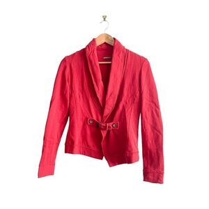 Sandwich Knit Blazer Buckle Red Raw Edges Elbow Patches Women's S Cardigan